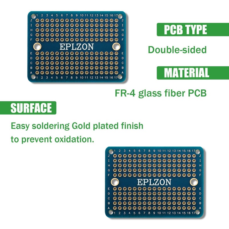EPLZON Solderable Breadboard Mini PCB Board Gold-Plated Solder Breadboard for DIY Electronics Projects Apply to Soldering Projects 2.0"x1.5" Mixed Color(Pack of 10 Pcs,Blue) - Image 4